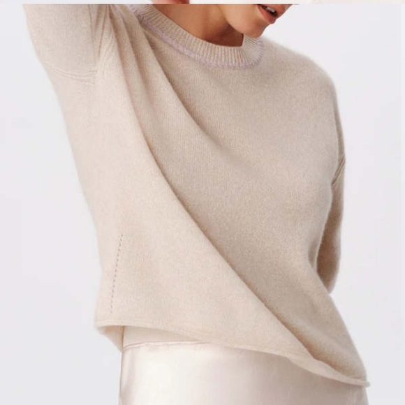 ATM Cashmere Long Sleeve Pullover in Oatmeal NWT Pink Contrast Stich Detailing - Picture 11 of 12